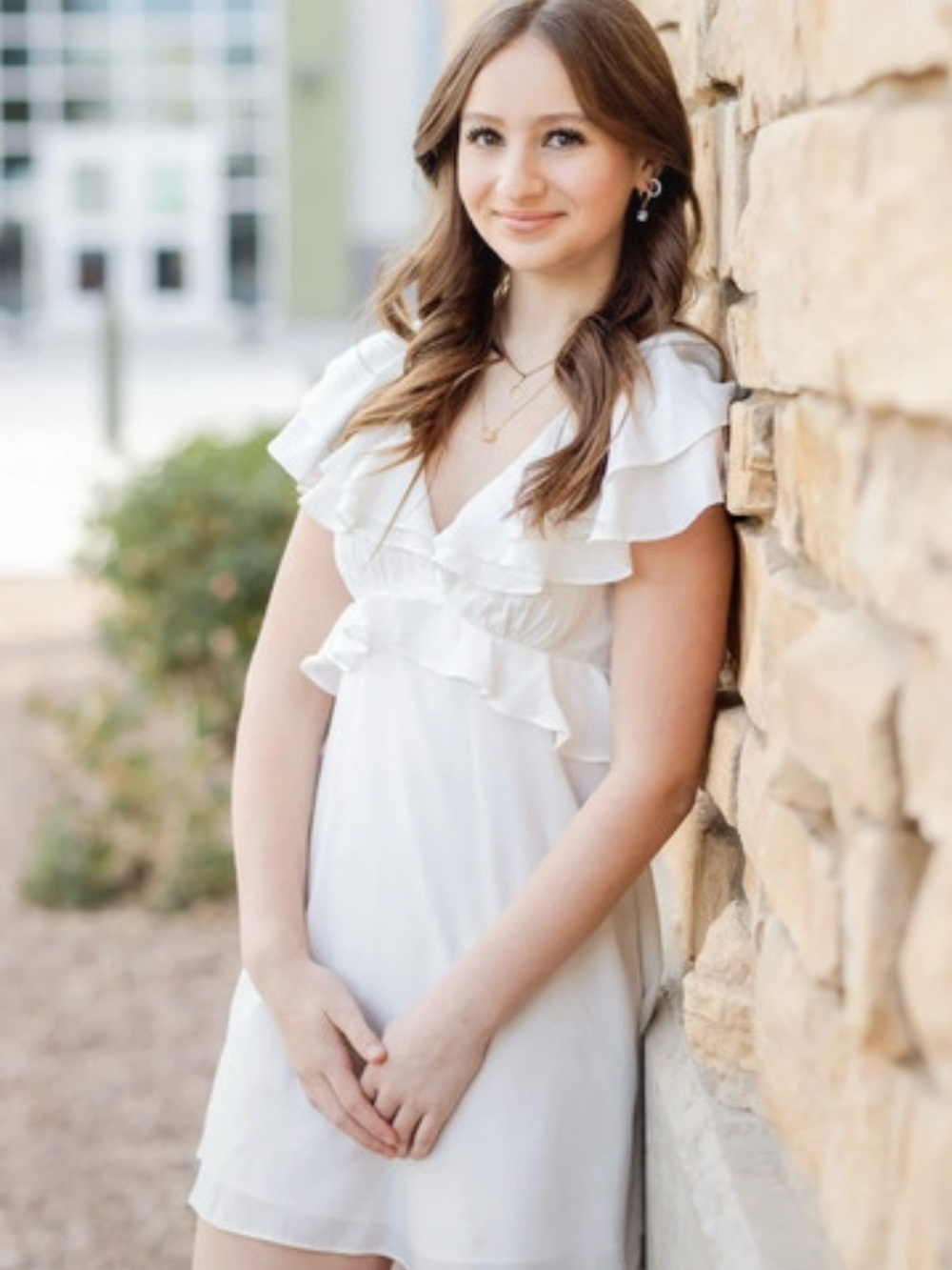 American Threads White Ruffle V-Neck Mini Dress - Picture 2 of 2
